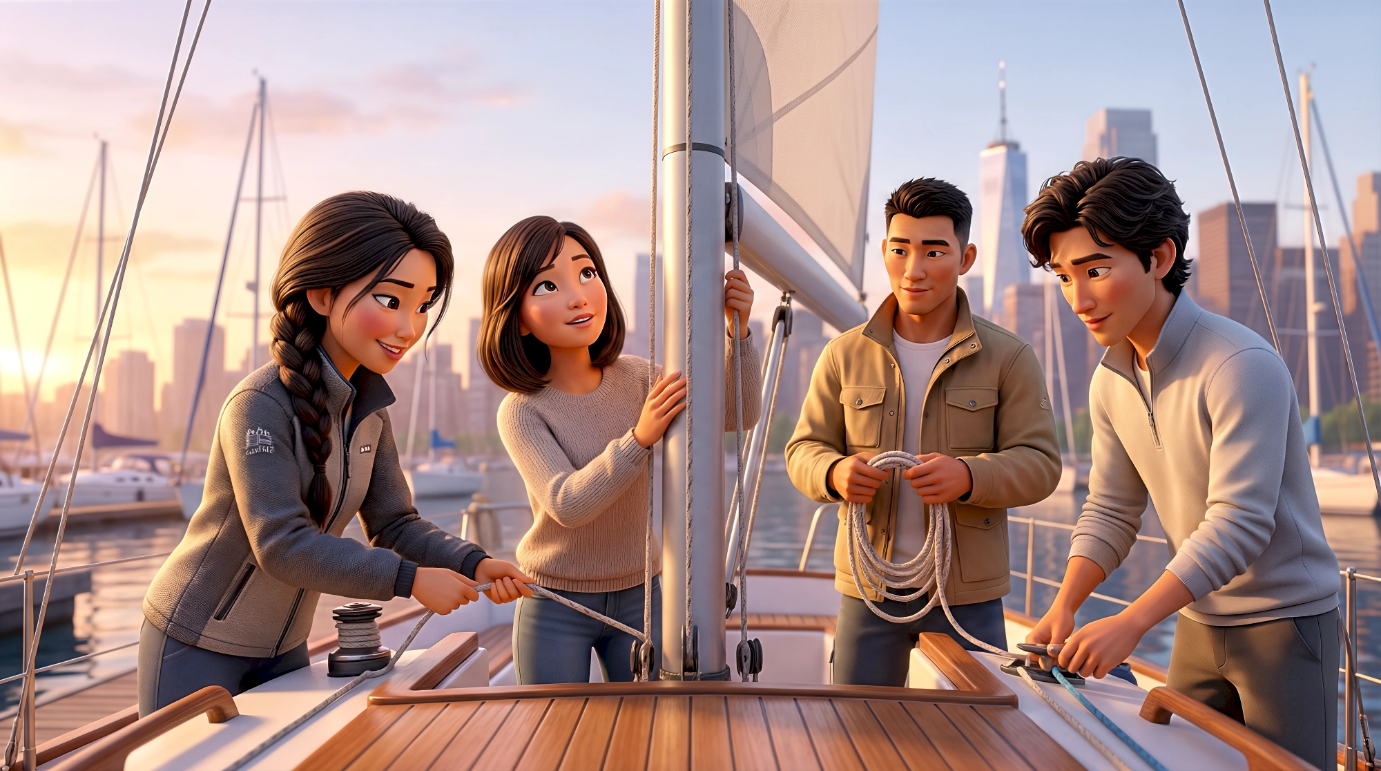 Four metahuman 3D characters — a Latina woman with a long dark braid in a grey