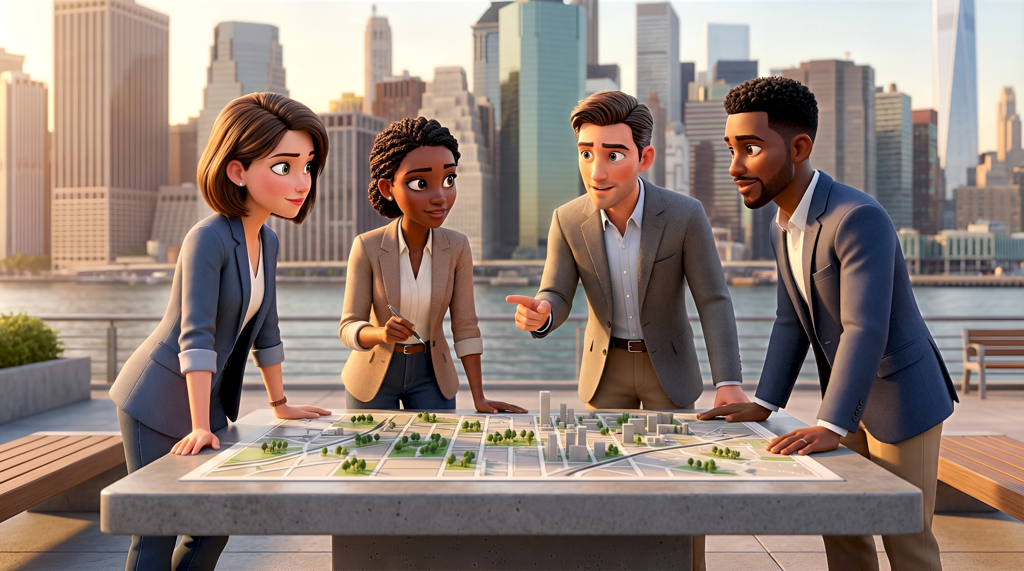 dumbo brooklyn waterfront city planning scale model new york digital twin 3d architecture cinematic 3d…