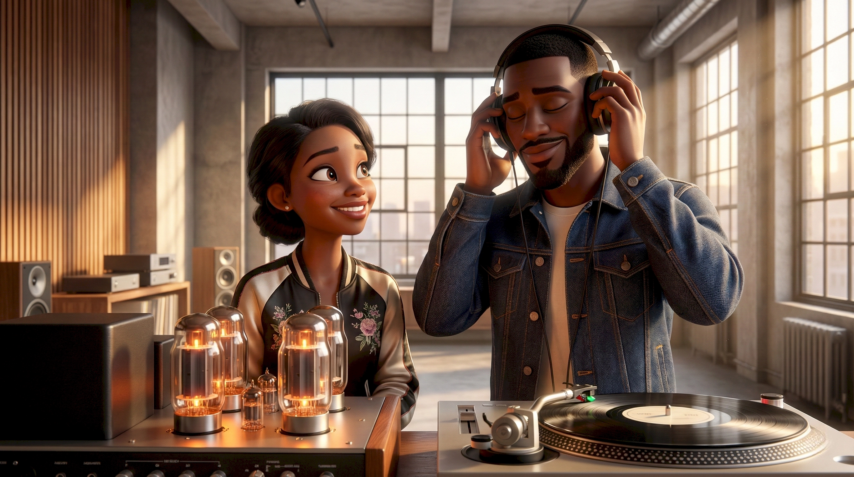 williamsburg brooklyn loft apartment black couple vinyl turntable new york city living persistent world…