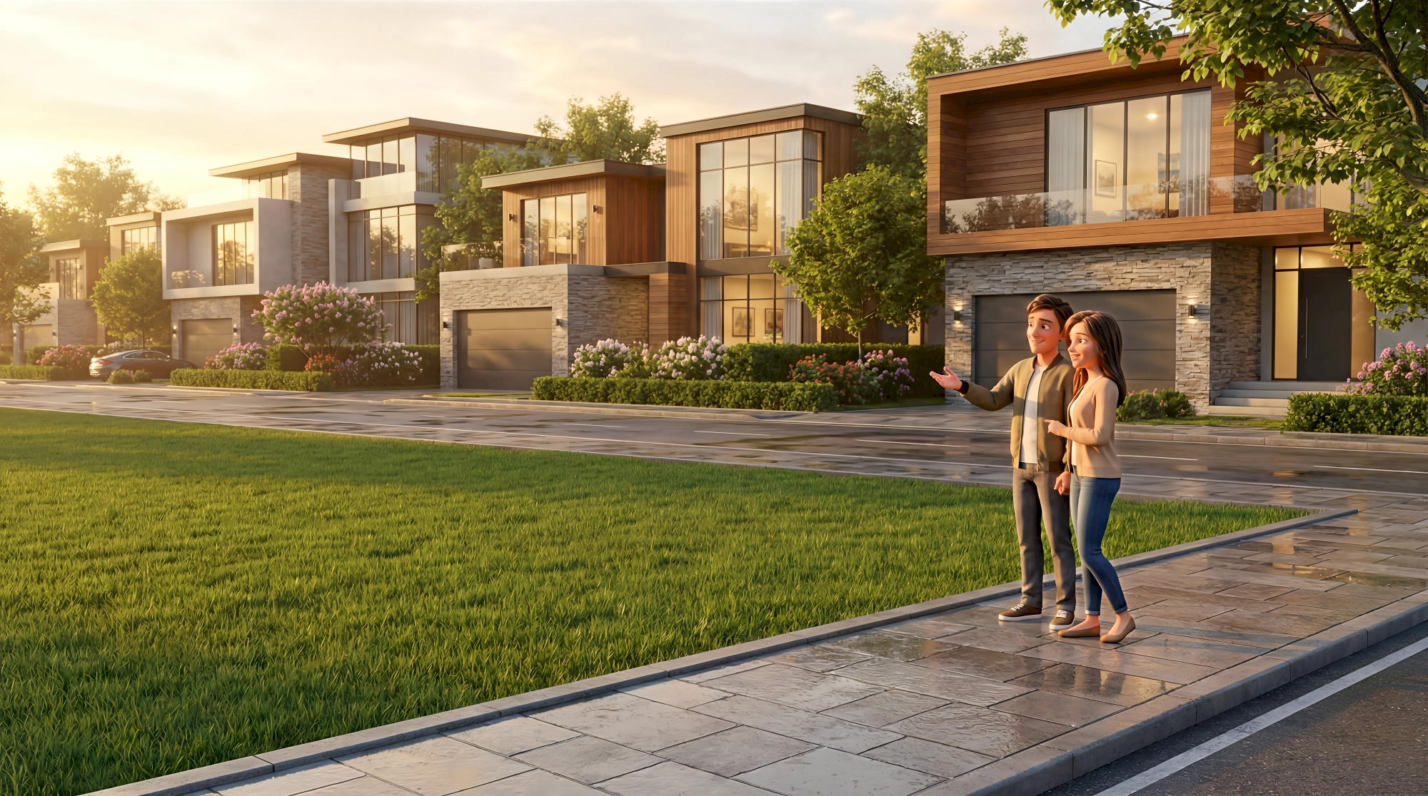 Two stylized 3D virtual characters — a white man in an olive bomber jacket and plaid shirt gesturing…